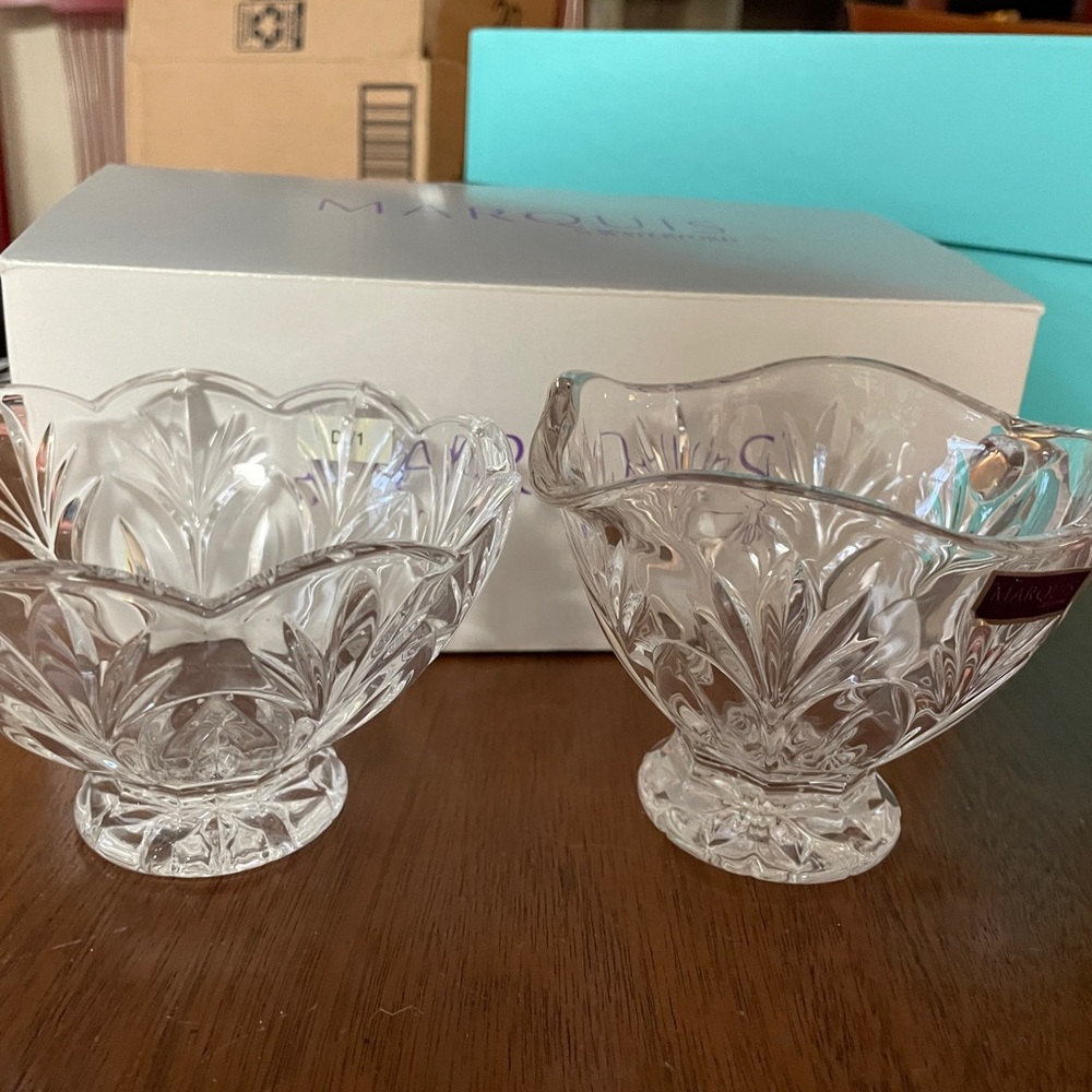 Waterford marquis crystal sugar and creamer set.